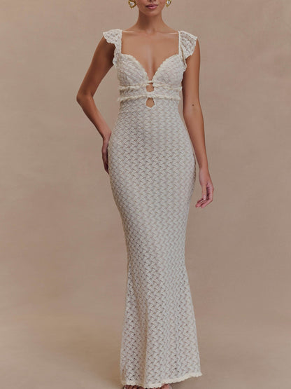 V-neck Keyhole Knit Maxi Dress