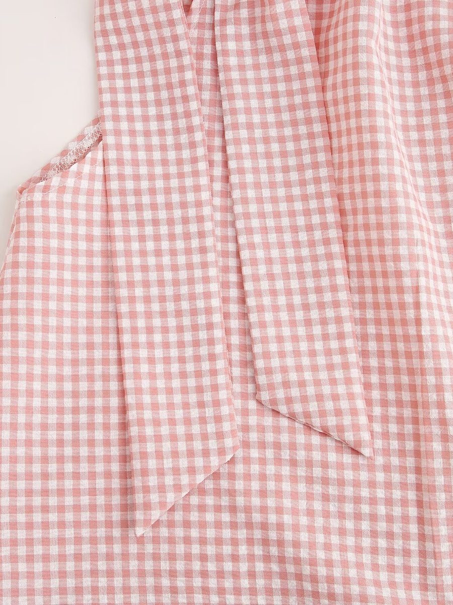 Halter Neck Bow Plaid Print Blouse