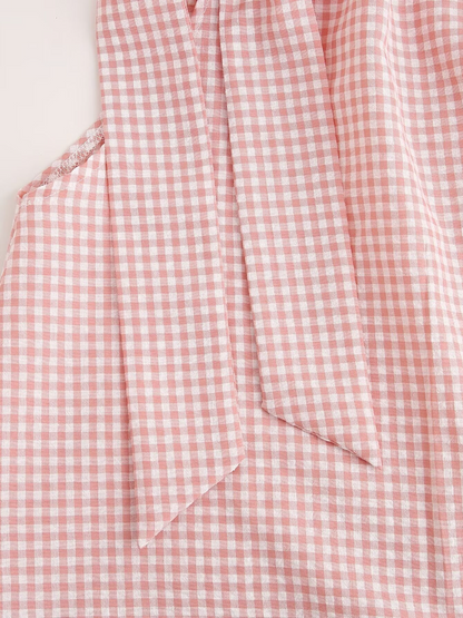 Halter Neck Bow Plaid Print Blouse
