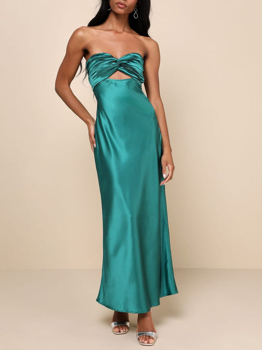Twisted Bandeau Satin Maxi Dress