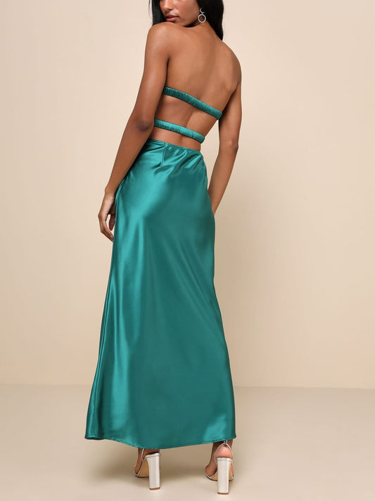 Twisted Bandeau Satin Maxi Dress