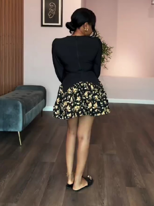Patchwork Puff Sleeve Floral Mini Dress