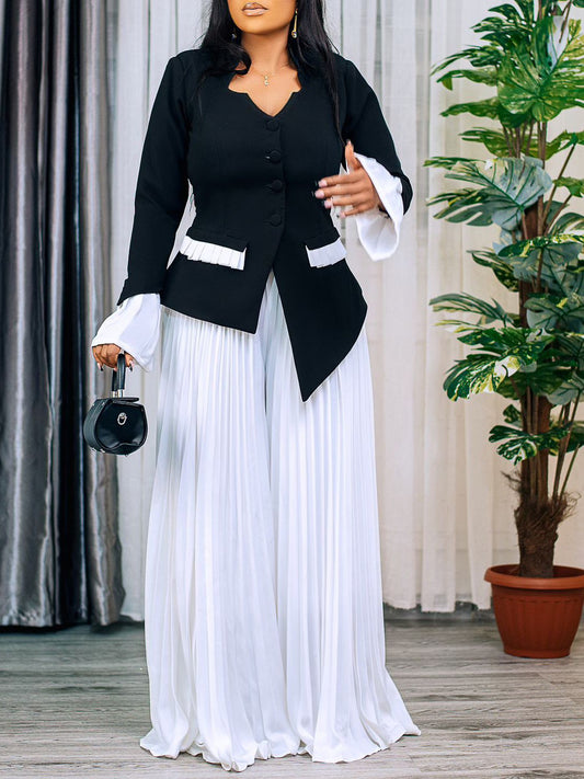 Flared Sleeve Top and Wide Leg Pants Set