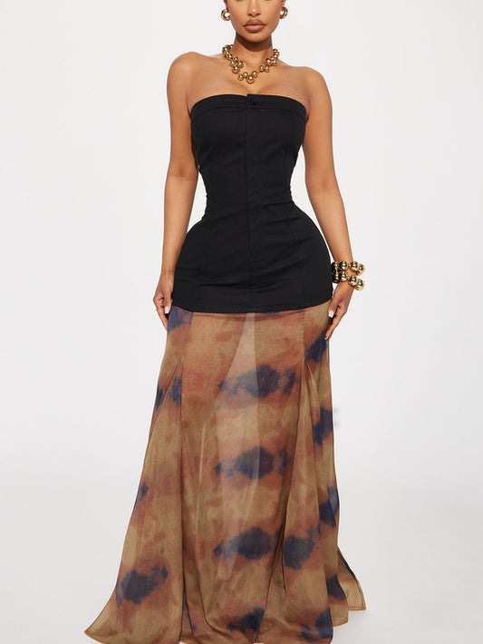 Abstract Denim Dream Maxi Dress