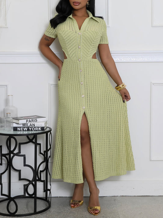 Elegant Cut-Out Button Maxi Dress