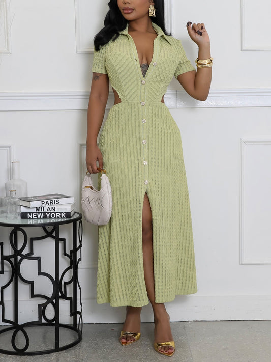 Elegant Cut-Out Button Maxi Dress