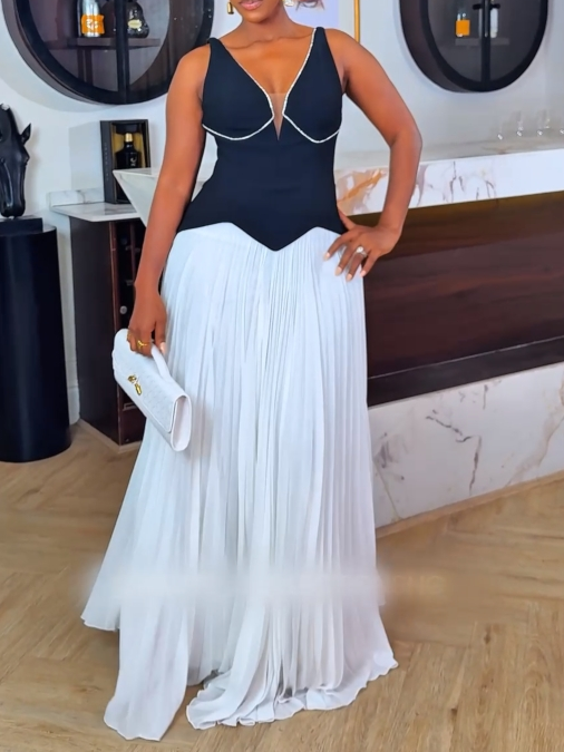 Two-Tone Maxi Dress with Slit