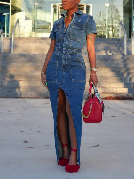 Denim Maxi Shirt Dress