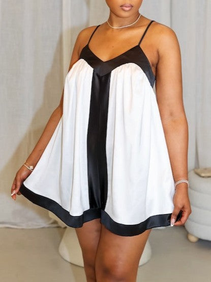 Satin Contrast Trim Babydoll Romper