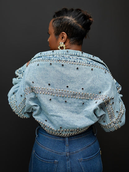 Pop Studded Ultra Short Denim Jacket