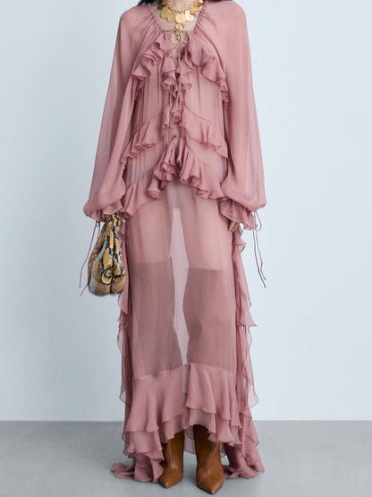 Semi-transparent Ruffled Chiffon Dress