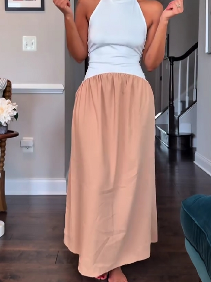 Halter Neck Two-Tone Midi Dress