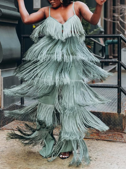 Green Fringe Two-Piece Set