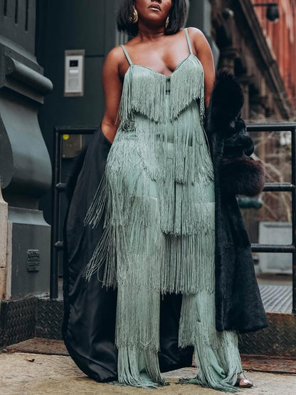Green Fringe Two-Piece Set