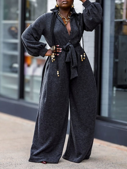 Elegant Gray Wide-Leg Jumpsuit