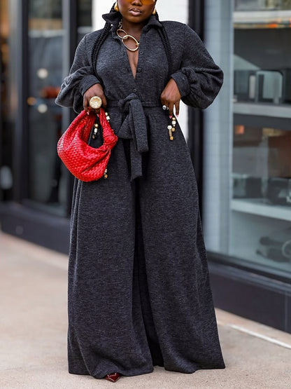 Elegant Gray Wide-Leg Jumpsuit