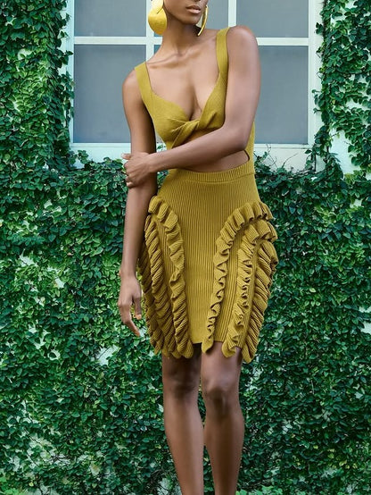 Sexy Textured Ruffled Knit Dress