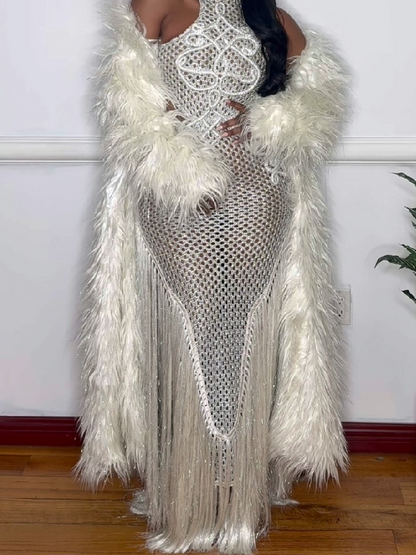 Luxury Fringe Mesh Gown