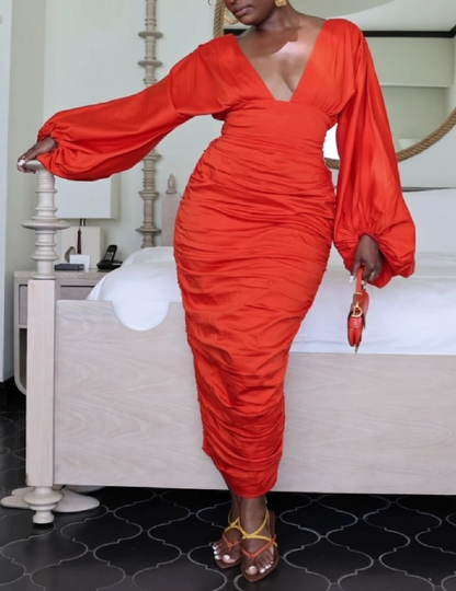 Glamorous Puff Sleeve Ruched Dress