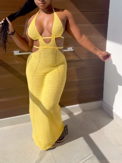 Halter Bandeau Cutout Tie Dress
