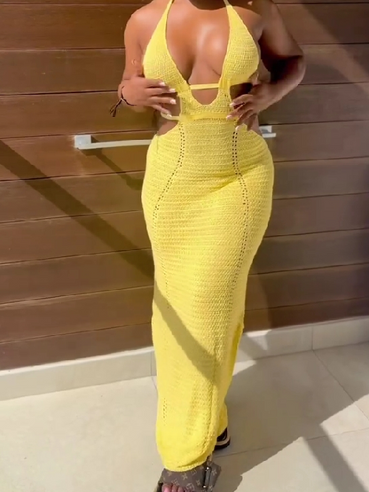 Halter Bandeau Cutout Tie Dress