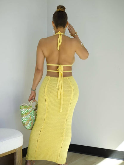Halter Bandeau Cutout Tie Dress