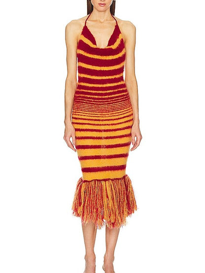 Halter Fringe Maxi Dress