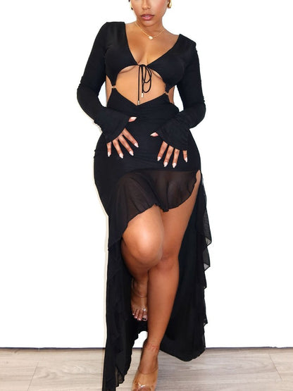 Cut Out Mesh Ruffle Dress