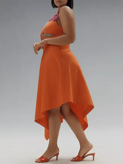 Asymmetrical Floral Midi Dress