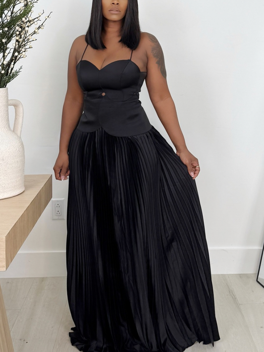 Tie Pleated Maxi Vest Dress