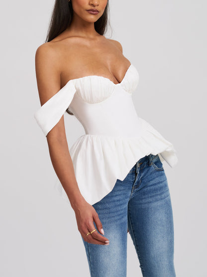 Off-shoulder Bubble Hem Top