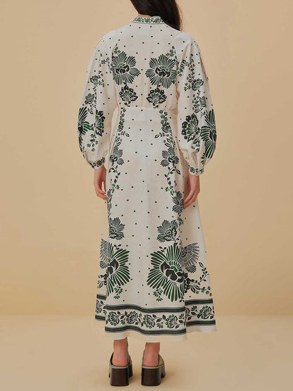 Button Up Printed Long Sleeve Maxi Dress