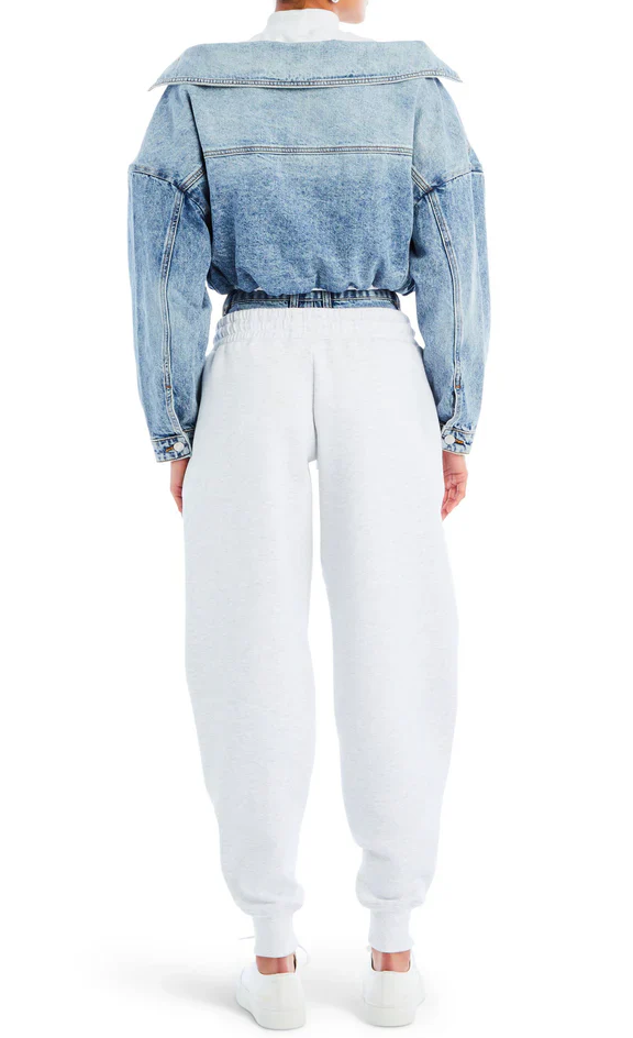 Cropped Denim Jacket and Jogger Pants Set