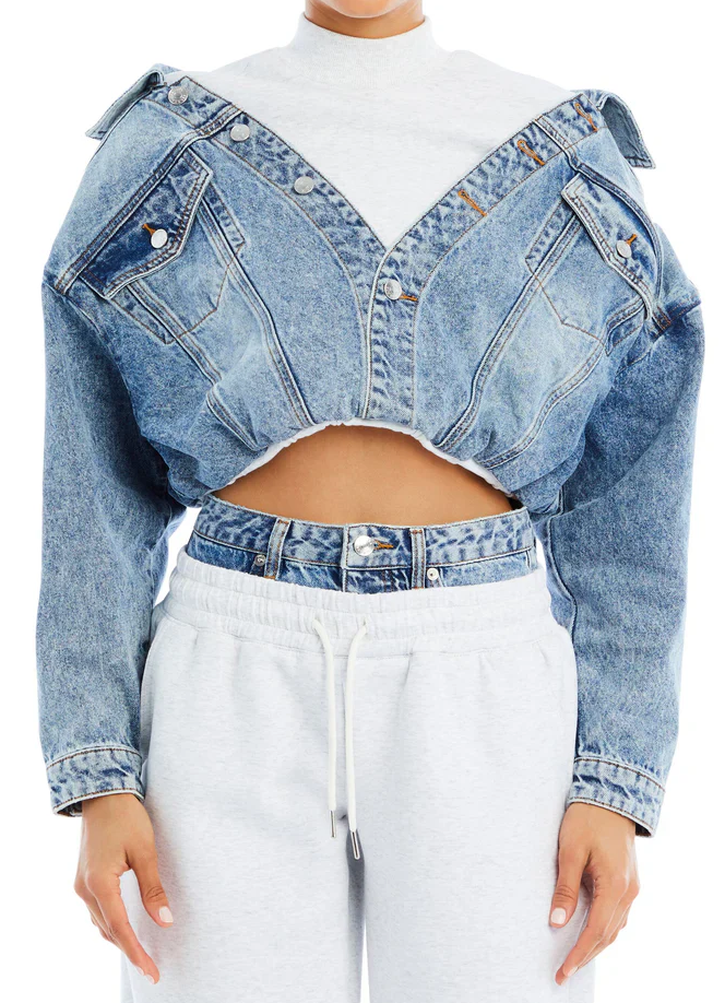 Cropped Denim Jacket and Jogger Pants Set