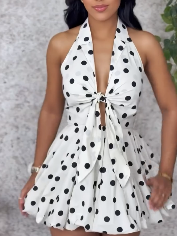 Polka Dot Halter Mini Dress