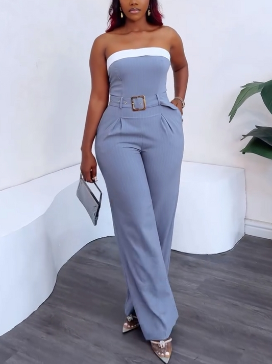 Elegant Strapless Belted Wide-Leg Jumpsuit
