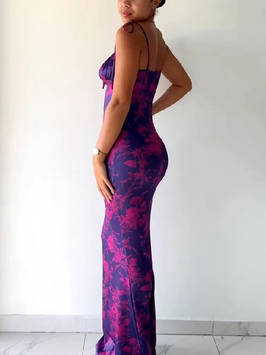 Spaghetti Strap Floral Bodycon Maxi Dress