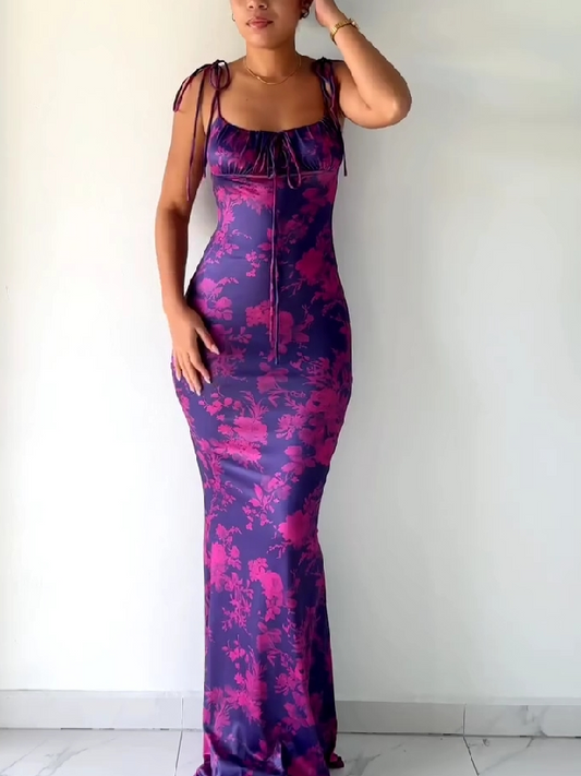 Spaghetti Strap Floral Bodycon Maxi Dress