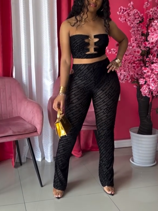 Ring Details Strapless Cutout Two-Piece Set