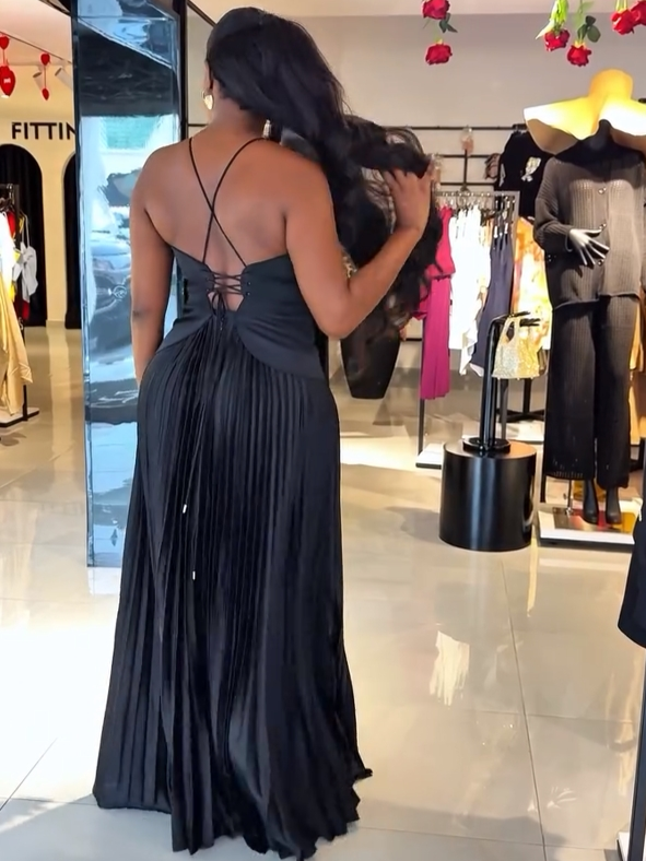 Tie Pleated Maxi Vest Dress