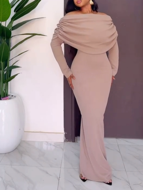 Elegant Off-Shoulder Rib Maxi Dress