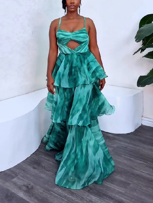 Teal Layered Ruffle Dress