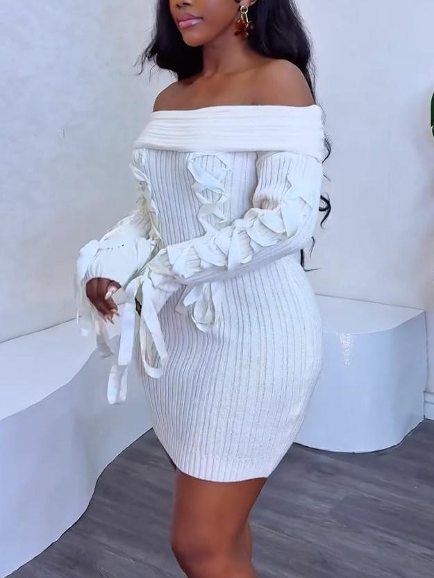 Shoulder-Baring Tie-Up Knit Dress