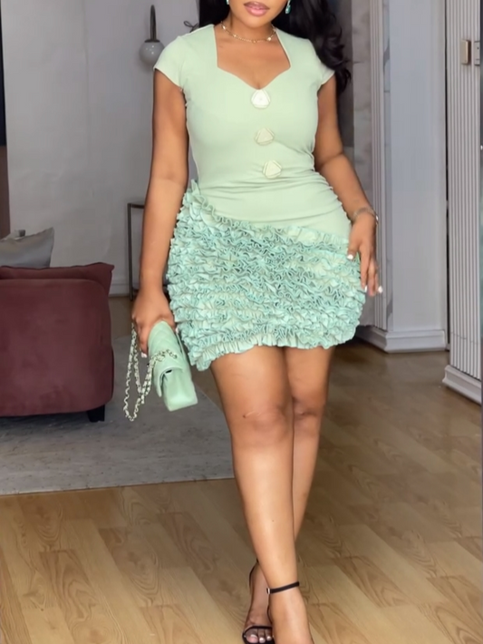 Square Neck Ruffled Mini Dress