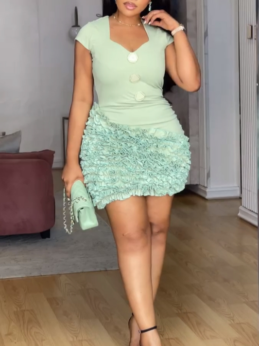 Square Neck Ruffled Mini Dress