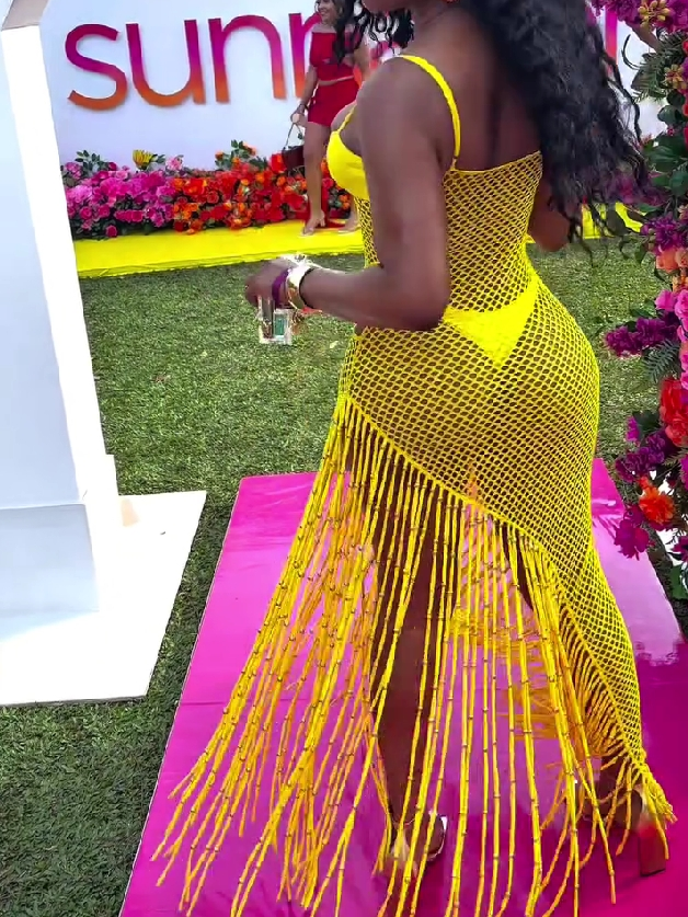 Yellow Fringe Mesh Cover-Up Dress