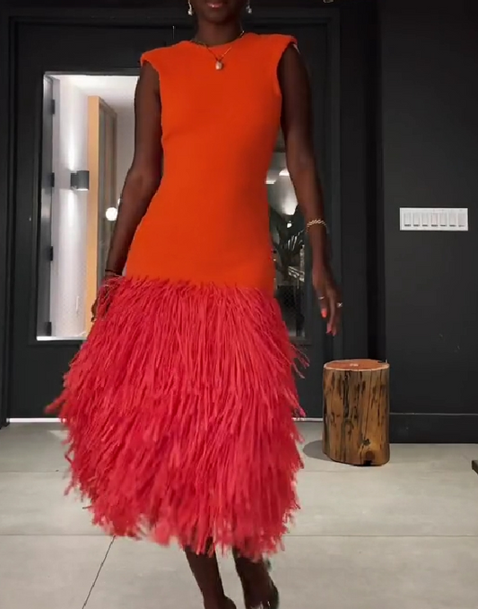Backless Fringed Midi Dress