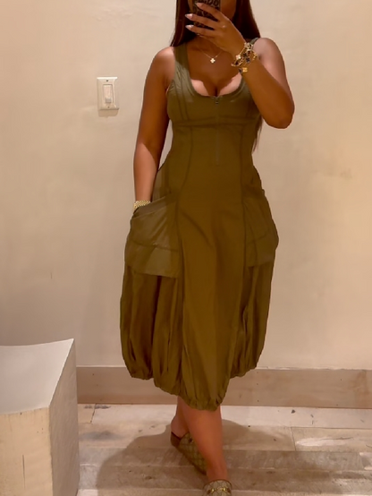 Bubble-Hem Midi Dress