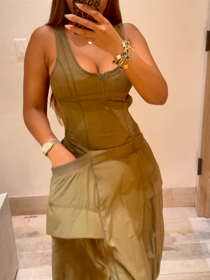 Bubble-Hem Midi Dress