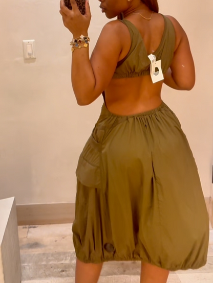 Bubble-Hem Midi Dress